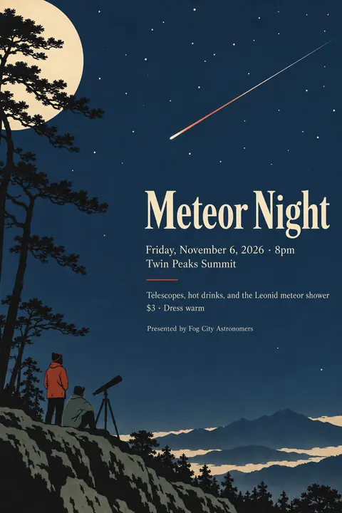 Japonisme style poster for a fictional event called Meteor Night