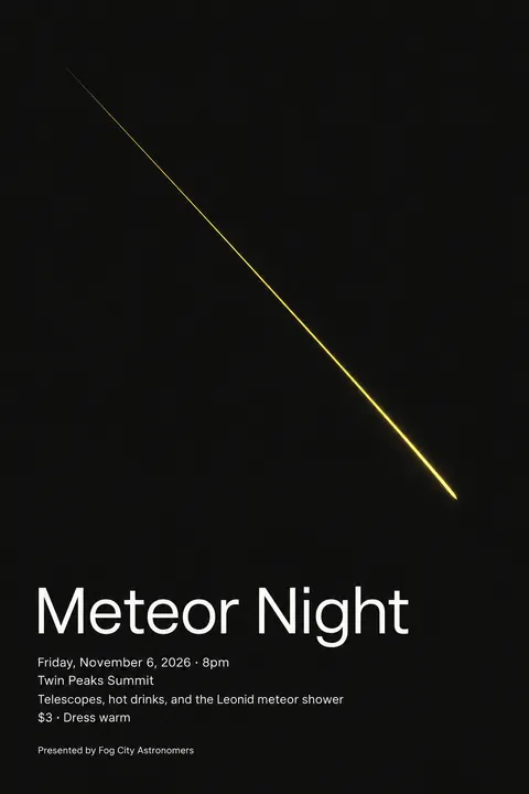 Minimalism (Art) style poster for a fictional event called Meteor Night
