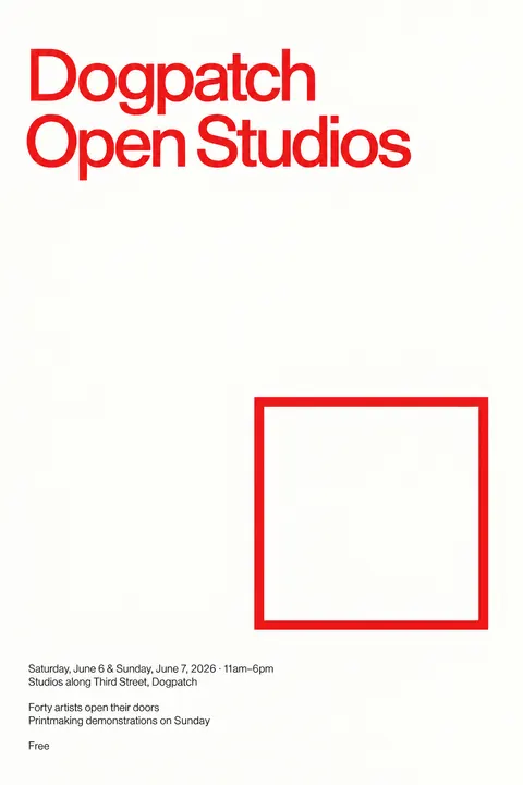 Minimalism (Art) style poster for a fictional event called Dogpatch Open Studios