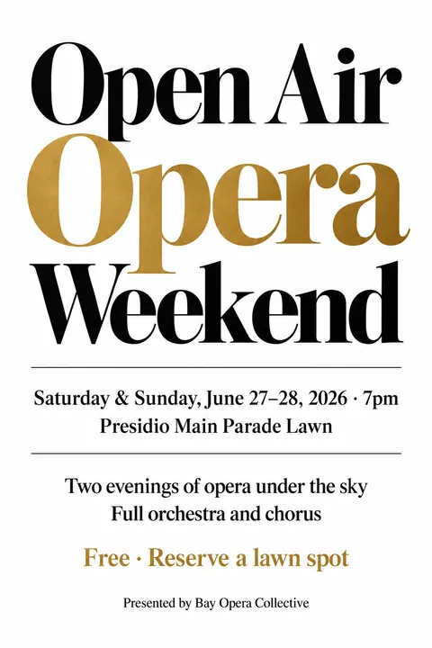 Monochrome + Single Accent style event poster for a fictional festival: Open Air Opera Weekend