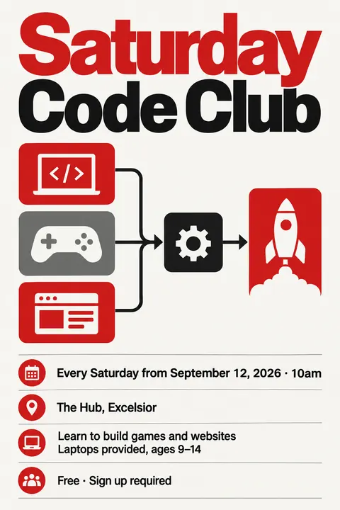 NASA Worm Modernist style poster for a fictional event called Saturday Code Club