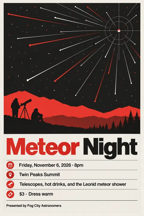 NASA Worm Modernist style poster for a fictional event called Meteor Night