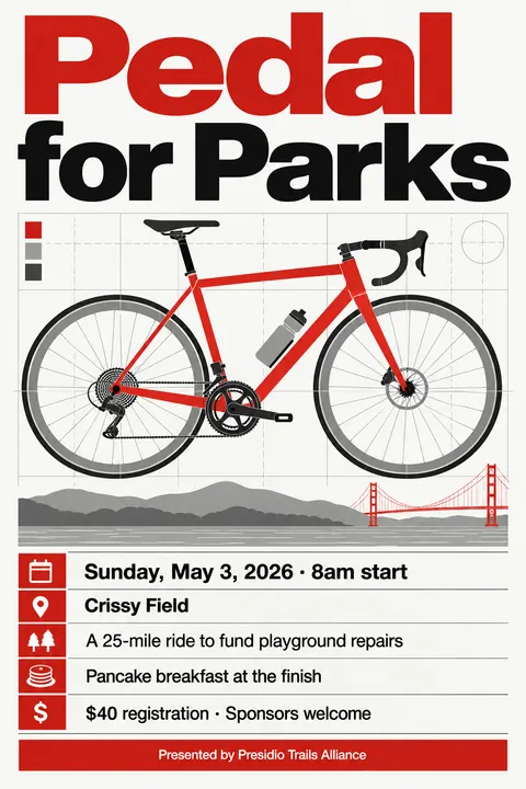 NASA Worm Modernist style event poster for a fictional fundraiser: Pedal for Parks