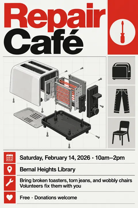NASA Worm Modernist style poster for a fictional event called Repair Café
