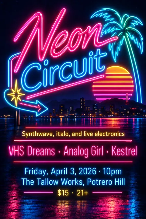 Neon Sign / Diner Americana style poster for a fictional event called Neon Circuit
