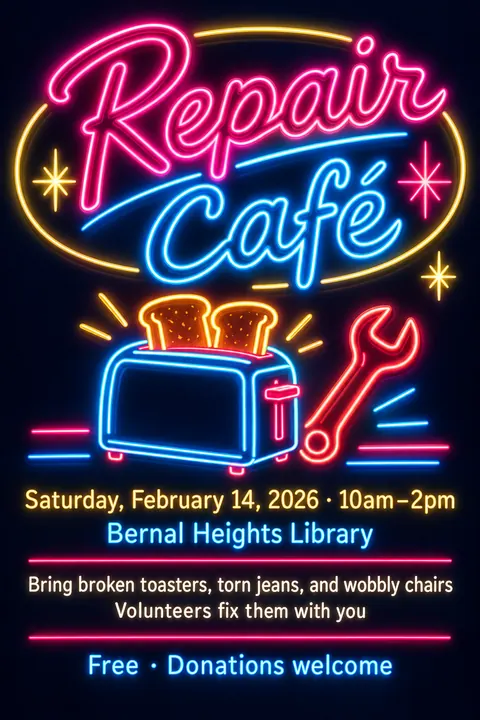 Neon Sign / Diner Americana style poster for a fictional event called Repair Café