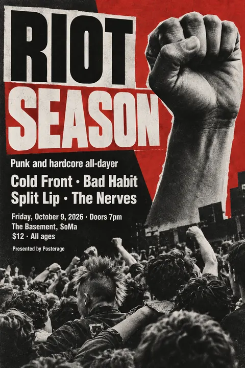 Neue Sachlichkeit / New Objectivity style poster for a fictional event called Riot Season
