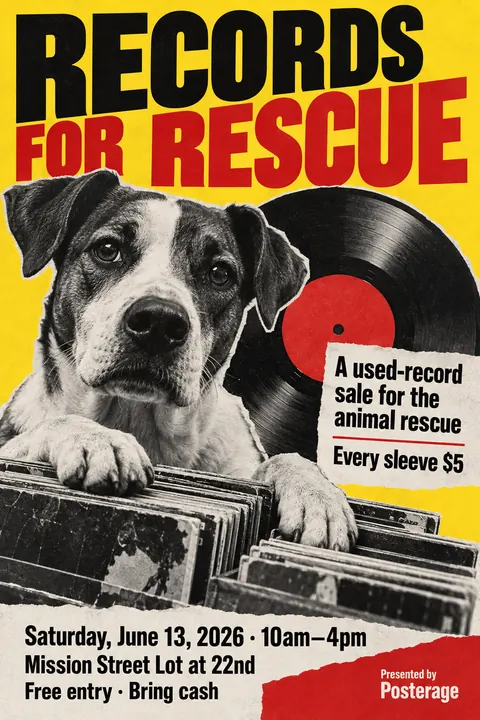 Neue Sachlichkeit / New Objectivity style event poster for a fictional fundraiser: Records for Rescue