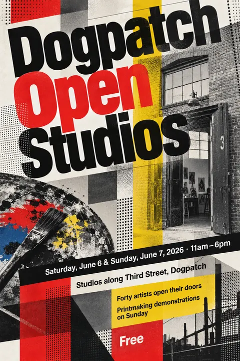 New Wave Typography style poster for a fictional event called Dogpatch Open Studios
