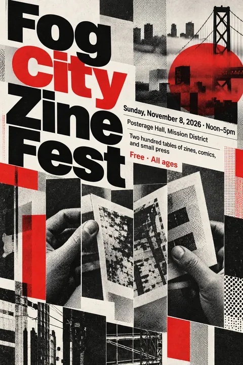 New Wave Typography style poster for a fictional event called Fog City Zine Fest