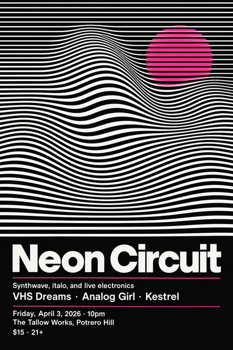 Op Art style poster for a fictional event called Neon Circuit
