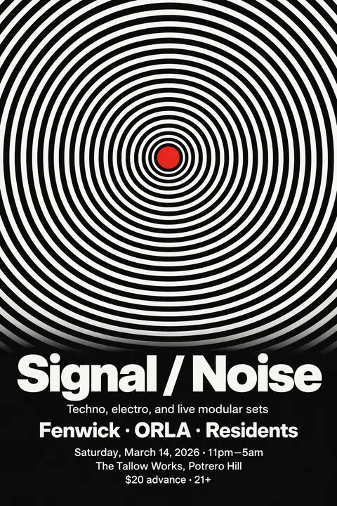 Op Art style poster for a fictional event called Signal / Noise