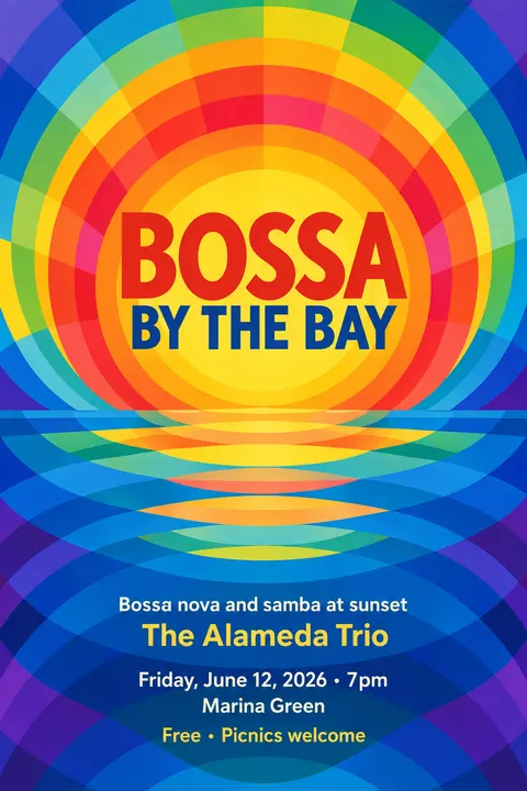 Orphism / Simultanism style poster for a fictional event called Bossa by the Bay