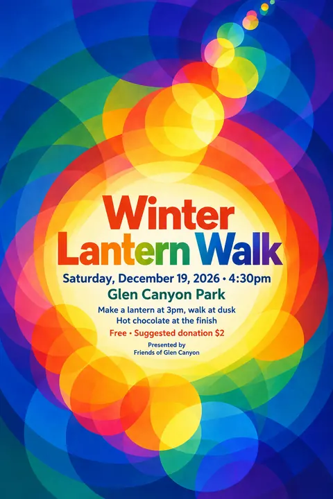 Orphism / Simultanism style poster for a fictional event called Winter Lantern Walk