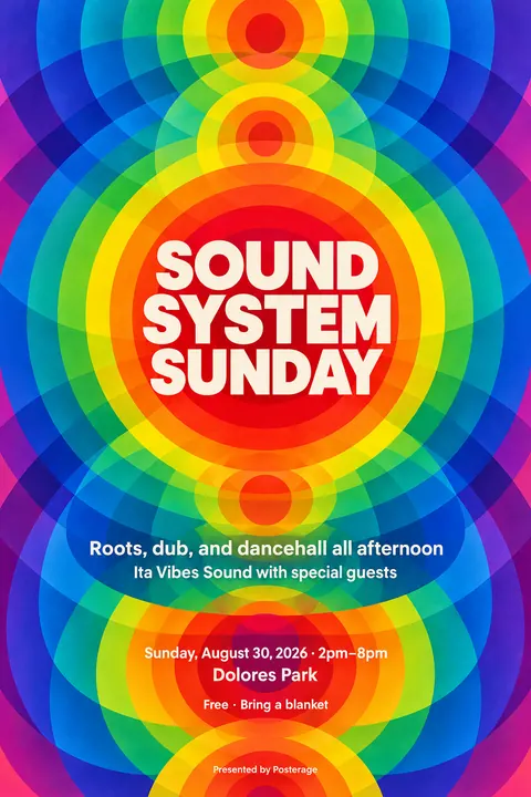 Orphism / Simultanism style poster for a fictional event called Sound System Sunday