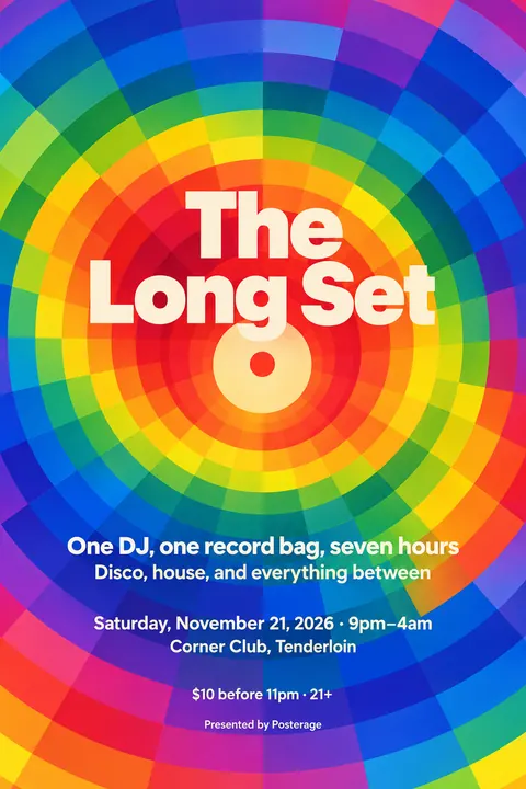 Orphism / Simultanism style poster for a fictional event called The Long Set