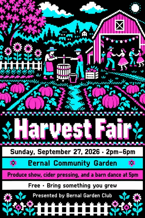 Pixel Art style poster for a fictional event called Harvest Fair