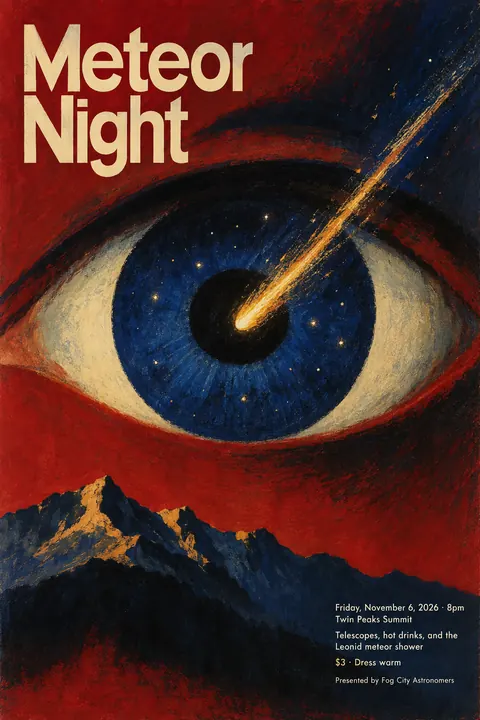 Polish Poster School style poster for a fictional event called Meteor Night