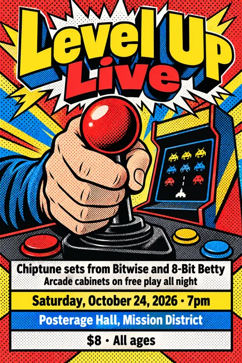 Pop Art style poster for a fictional event called Level Up Live