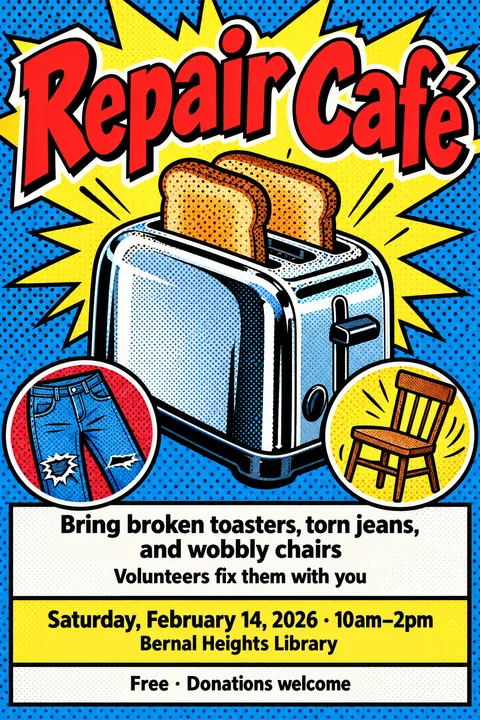 Pop Art style poster for a fictional event called Repair Café