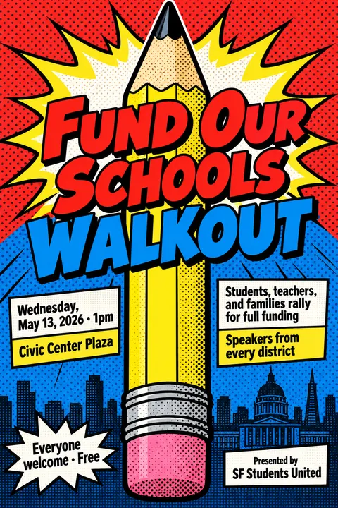 Pop Art style event poster for a fictional protest: Fund Our Schools Walkout