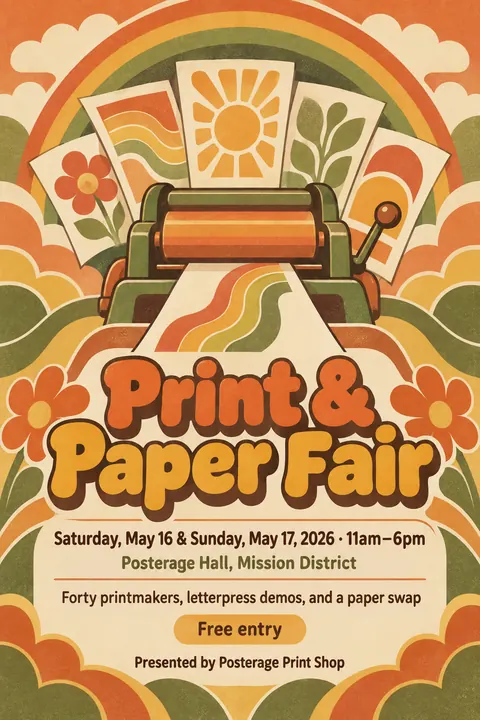 Psychedelic Seventies Corporate style poster for a fictional event called Print & Paper Fair
