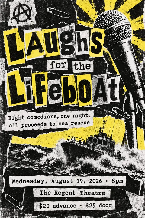 Punk Photocopied Fanzine style event poster for a fictional fundraiser: Laughs for the Lifeboat