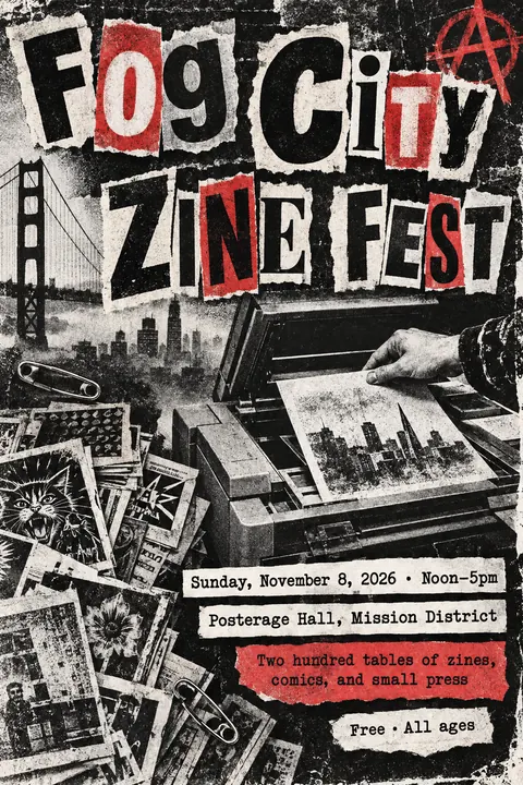 Punk Photocopied Fanzine style poster for a fictional event called Fog City Zine Fest