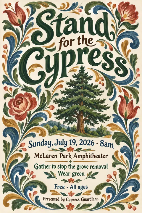 Scandinavian Folk / Rosemaling style event poster for a fictional protest: Stand for the Cypress