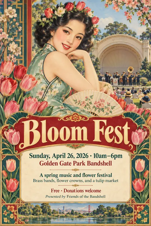 Shanghai Calendar Poster / Yuefenpai style event poster for a fictional festival: Bloom Fest