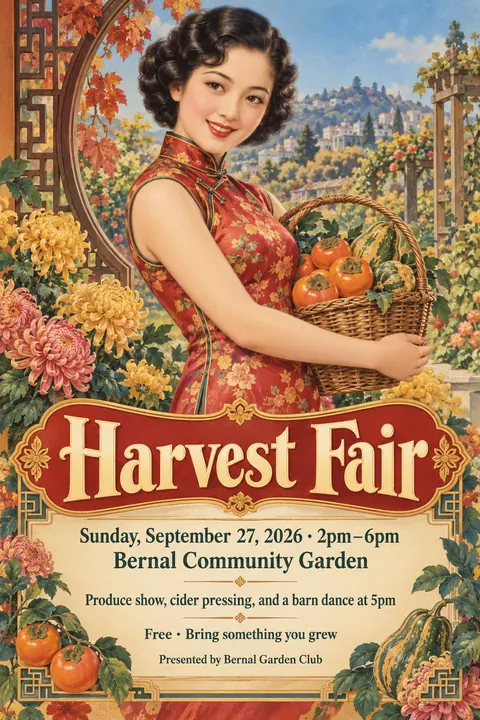 Shanghai Calendar Poster / Yuefenpai style poster for a fictional event called Harvest Fair