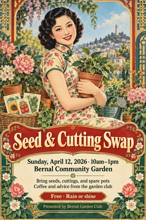 Shanghai Calendar Poster / Yuefenpai style poster for a fictional event called Seed & Cutting Swap