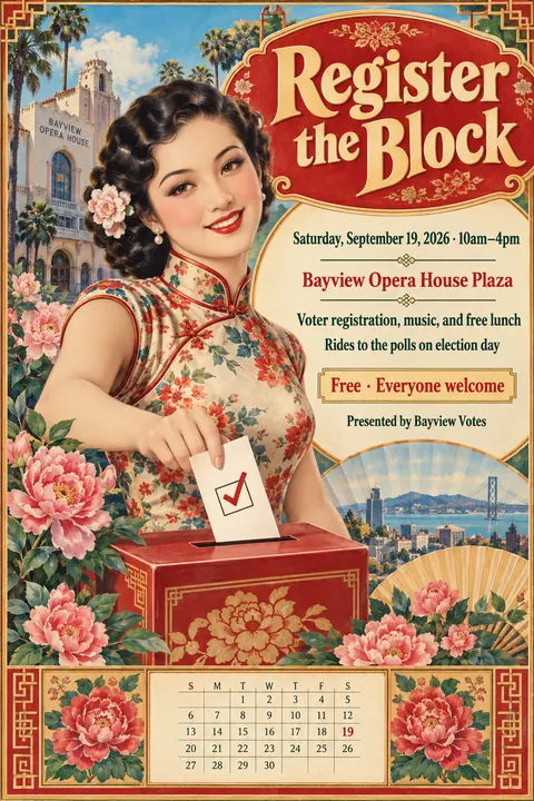 Shanghai Calendar Poster / Yuefenpai style event poster for a fictional protest: Register the Block