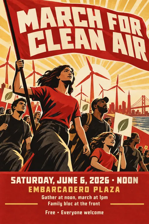 Soviet Propaganda style poster for a fictional event called March for Clean Air