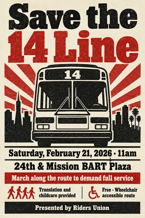 Stamp / Letterpress (Modernised) style event poster for a fictional protest: Save the 14 Line