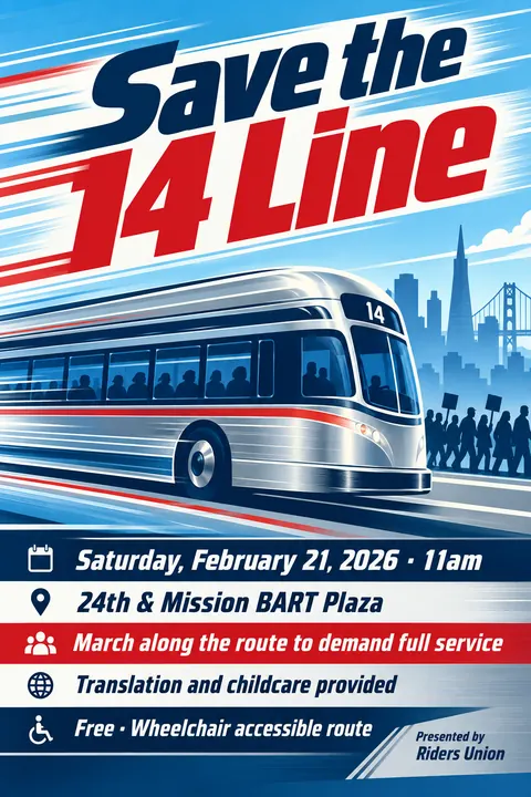 Streamline Moderne style event poster for a fictional protest: Save the 14 Line