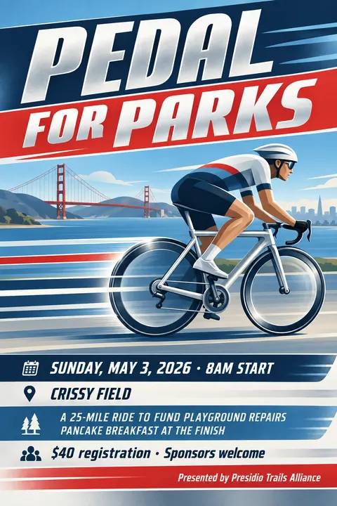 Streamline Moderne style event poster for a fictional fundraiser: Pedal for Parks