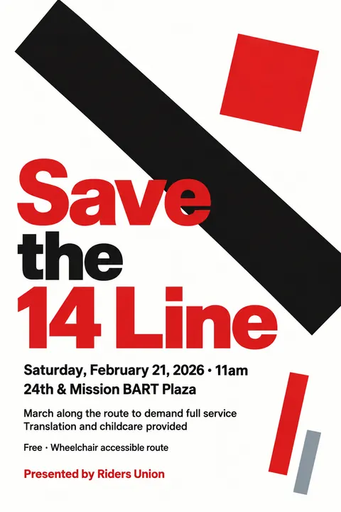 Suprematism style event poster for a fictional protest: Save the 14 Line