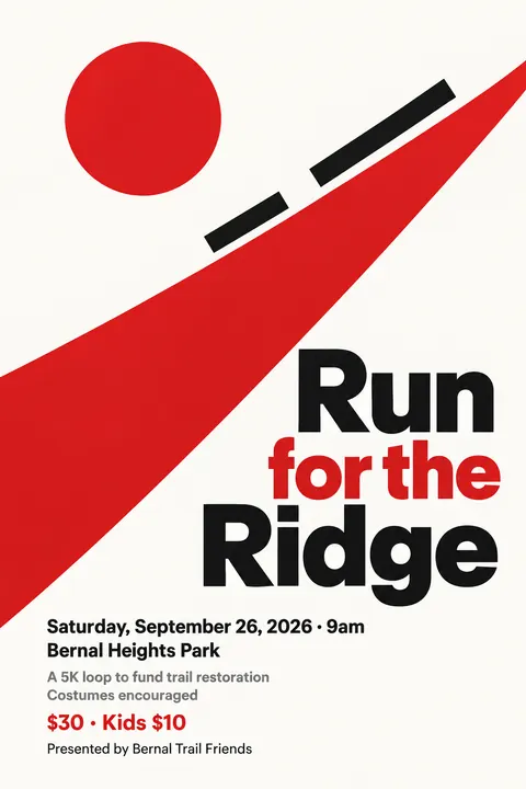 Suprematism style event poster for a fictional fundraiser: Run for the Ridge