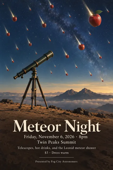 Surrealist style poster for a fictional event called Meteor Night