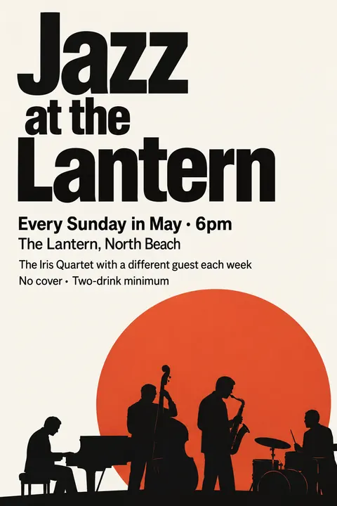 Swiss typography style poster for a fictional event called Jazz at the Lantern