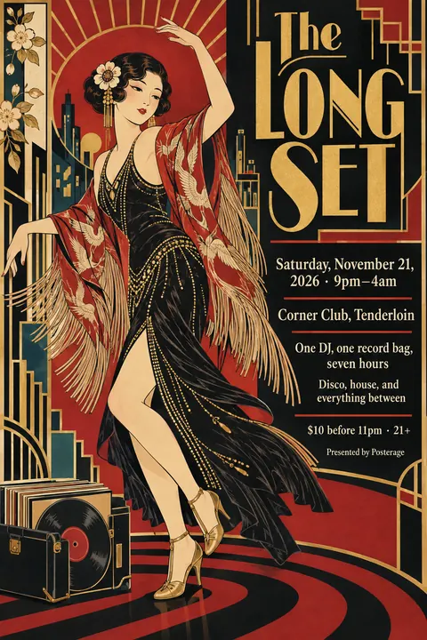 Taisho Modern / Japanese 1920s style poster for a fictional event called The Long Set