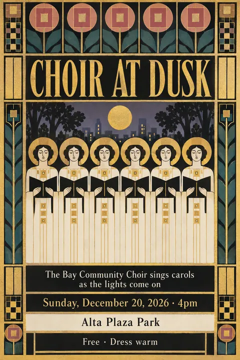 Vienna Secession style poster for a fictional event called Choir at Dusk