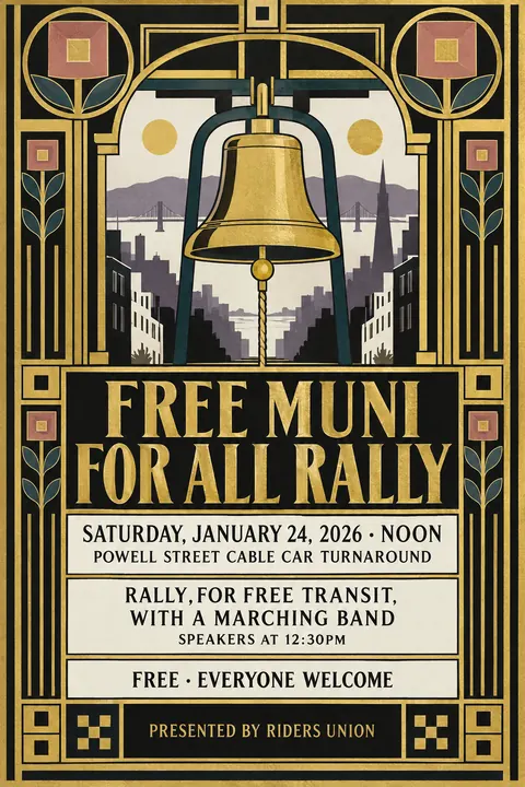 Vienna Secession style event poster for a fictional protest: Free Muni for All Rally