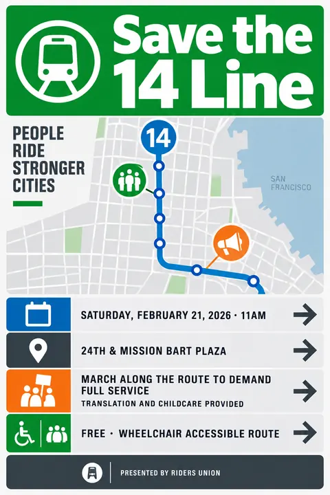 Wayfinding / Signage style event poster for a fictional protest: Save the 14 Line