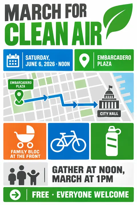 Wayfinding / Signage style poster for a fictional event called March for Clean Air