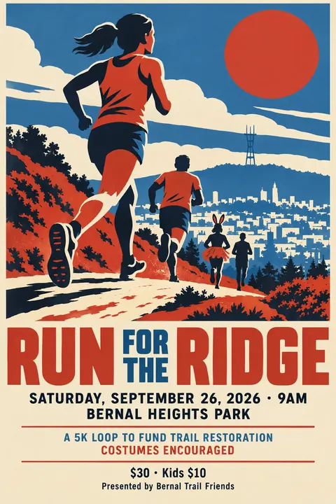 WPA / New Deal style event poster for a fictional fundraiser: Run for the Ridge