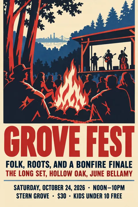 WPA / New Deal style event poster for a fictional festival: Grove Fest