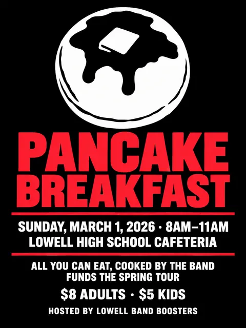 ACT UP / AIDS Crisis Activism style party flyer for a fictional fundraiser: Pancake Breakfast