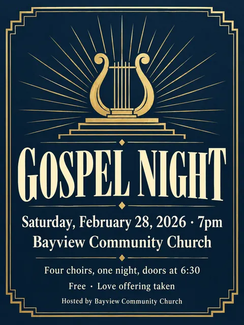 Art Deco style party flyer for a fictional church: Gospel Night